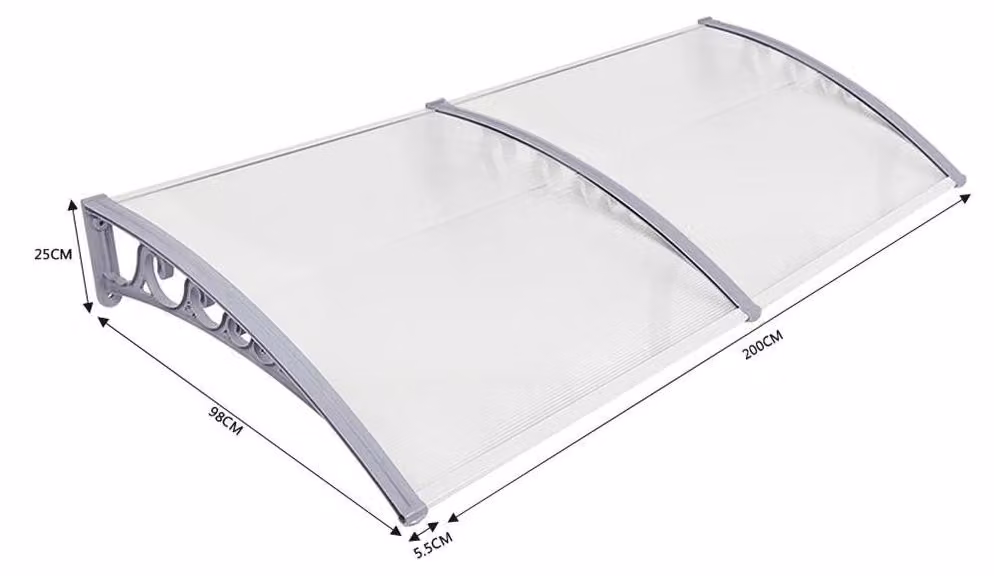 Tenda da porta d'ingresso - Tenda curva per porta, 100 x 200 cm - Pannello in acrilico trasparente - Supporti in alluminio - Tenda da ingresso resistente alle intemperie - Trasparente