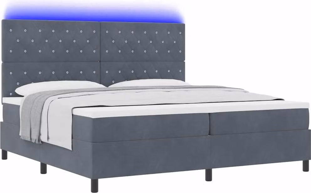 Letto a molle LED con materasso grigio scuro 200 x 200 cm in velluto