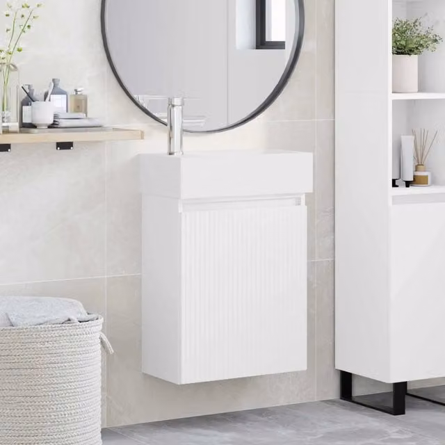 Mobile bagno sospeso vidaXL Bianco con ante a battente L: 45,5 cm, P: 22,5 cm, H: 84 cm
