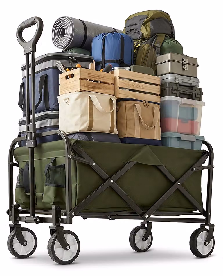 Carretto pieghevole Relaxdays, 100 kg, manico telescopico, tessuto Oxford, carrello da trasporto per la spesa, il campeggio e la spiaggia, verde
