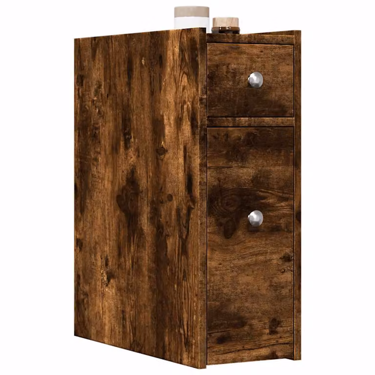 Armadietto da bagno stretto con ruote vidaXL in legno Rovere Fumo, L: 20 cm, P: 50 cm, H: 60 cm