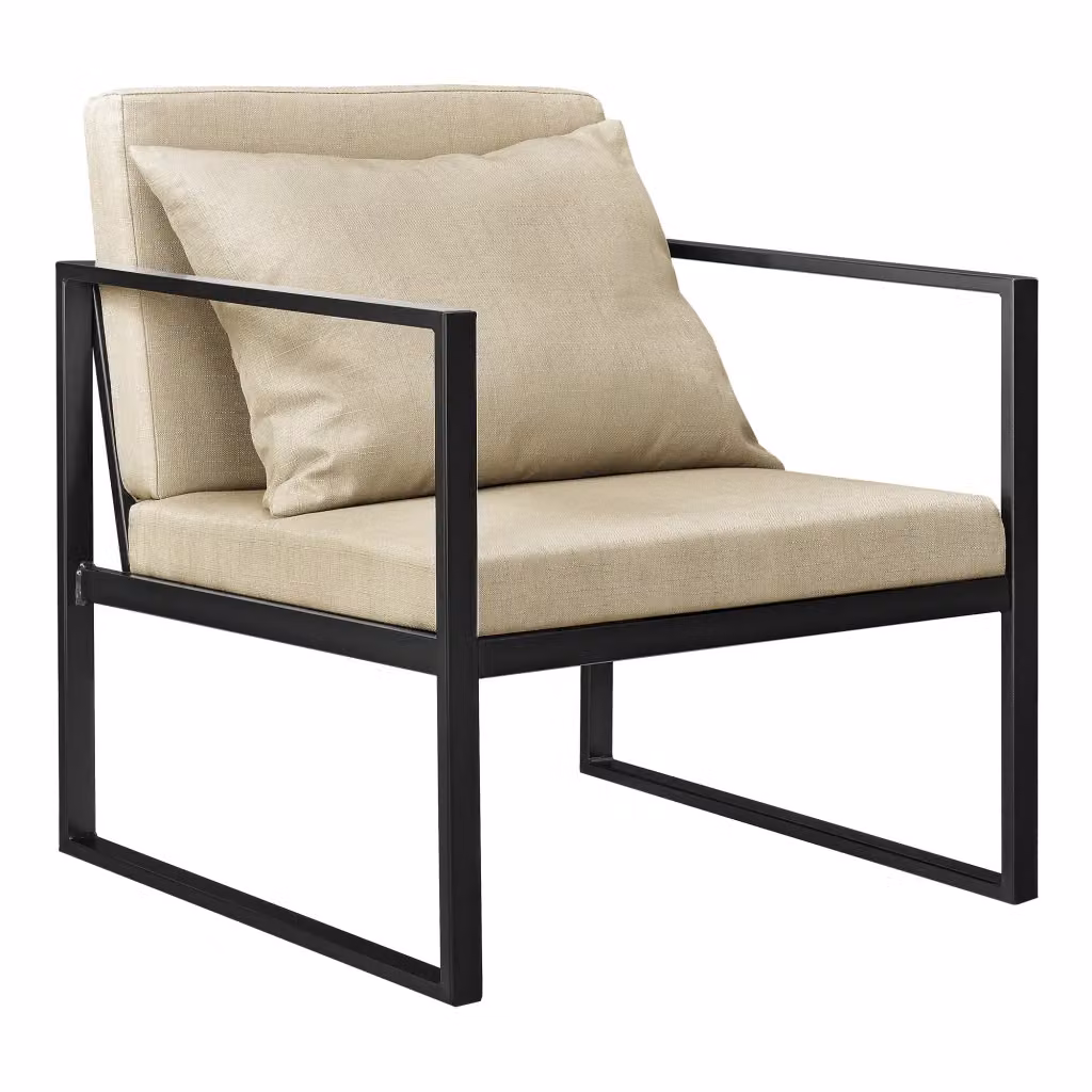 Set di 2 Poltrone en.casa con Telaio in Metallo e Cuscini Imbottiti in Tessuto Beige e Nero – 2