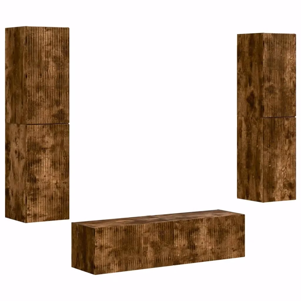 Set mobile TV moderno vidaXL in legno composito color rovere fumé con illuminazione integrata per soggiorno o ufficio – 2