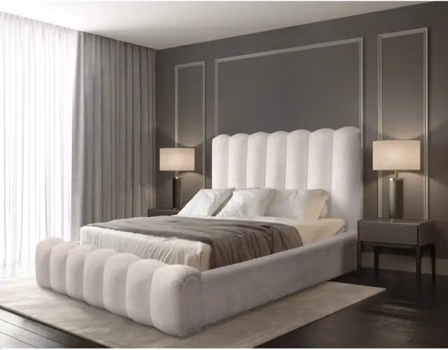 Lettino con contenitore BADJA Meublorama in tessuto bouclé beige, L/P/H: 140 x 200 x 120 cm con rete a doghe sollevabile – 1