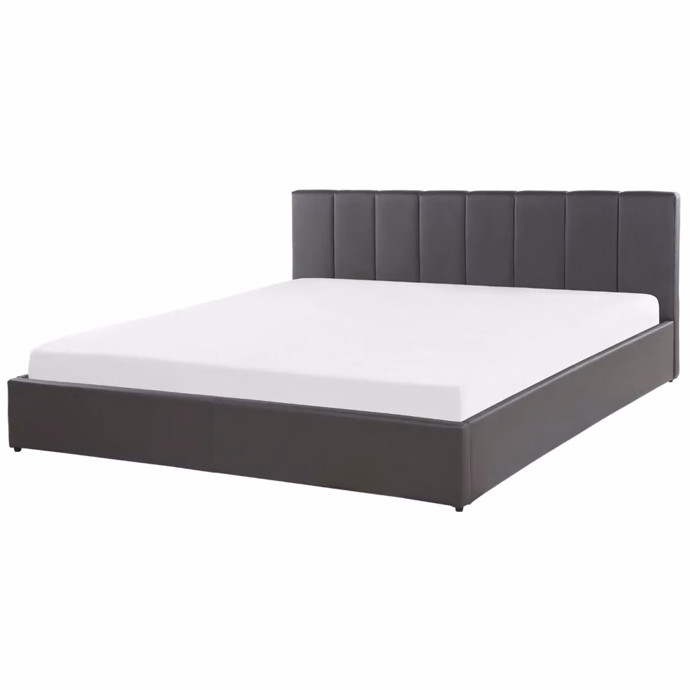 Letto contenitore Beliani in ecopelle grigia con base a sollevamento e testiera imbottita L/P: 180 x 200 cm – 2
