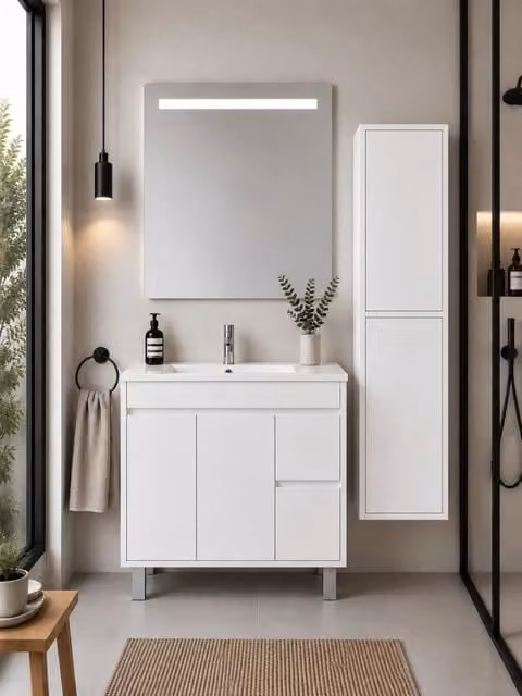 Mobile bagno con lavabo ORIGENBATH ISQUIA senza specchio 100x45 cm bianco con colonna