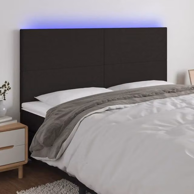 Testiera a LED-Testata con LED nero 200x5x118/128cm in Tessuto 813016