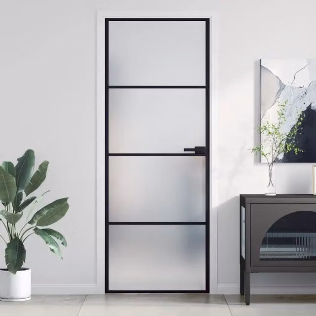 Porta scorrevole per interni vidaXL moderna in alluminio e vetro temperato nera L: 76 cm, H: 201,5 cm – 1