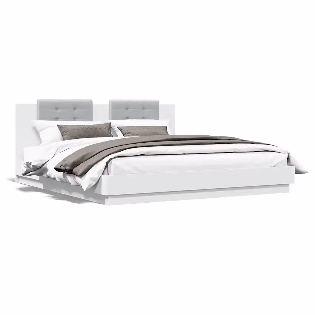 Giroletto con Testiera vidaXL in Legno Multistrato Bianco e Grigio L/P/H: 160 x 200 x 84 cm – 2