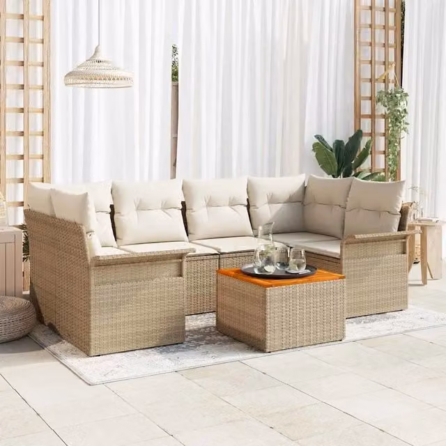 Set Divano da Giardino 7 pz Beige polyrattan 3347281
