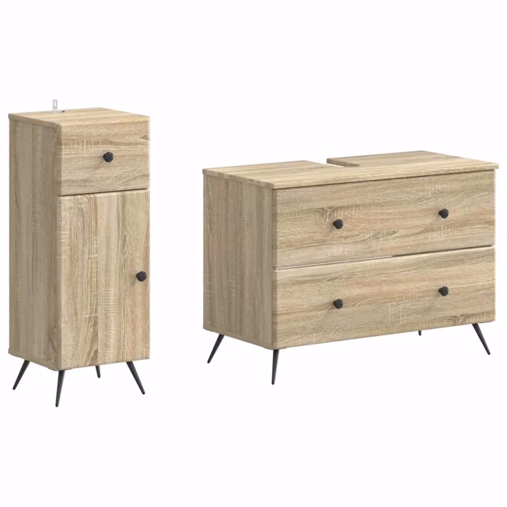 Set di mobili da bagno moderno vidaXL composto da mobile lavabo e mobile contenitore in legno marrone, L/P/H: 82,0 x 34,55 x 59,0 cm e 41,0 x 59,0 x 82,0 cm – 2