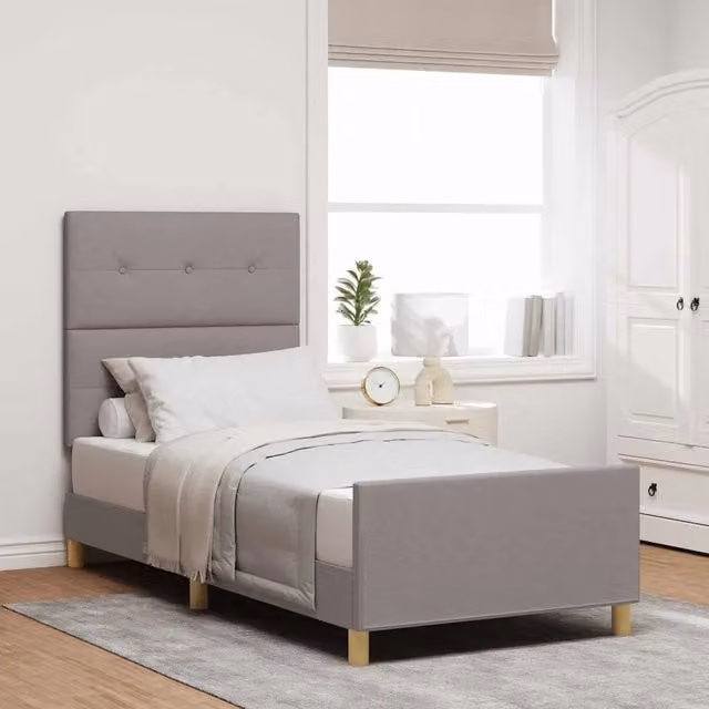Letto con testiera Talpa vidaXL in tessuto beige o grigio, L/P/H: 90 x 190 x 128 cm
