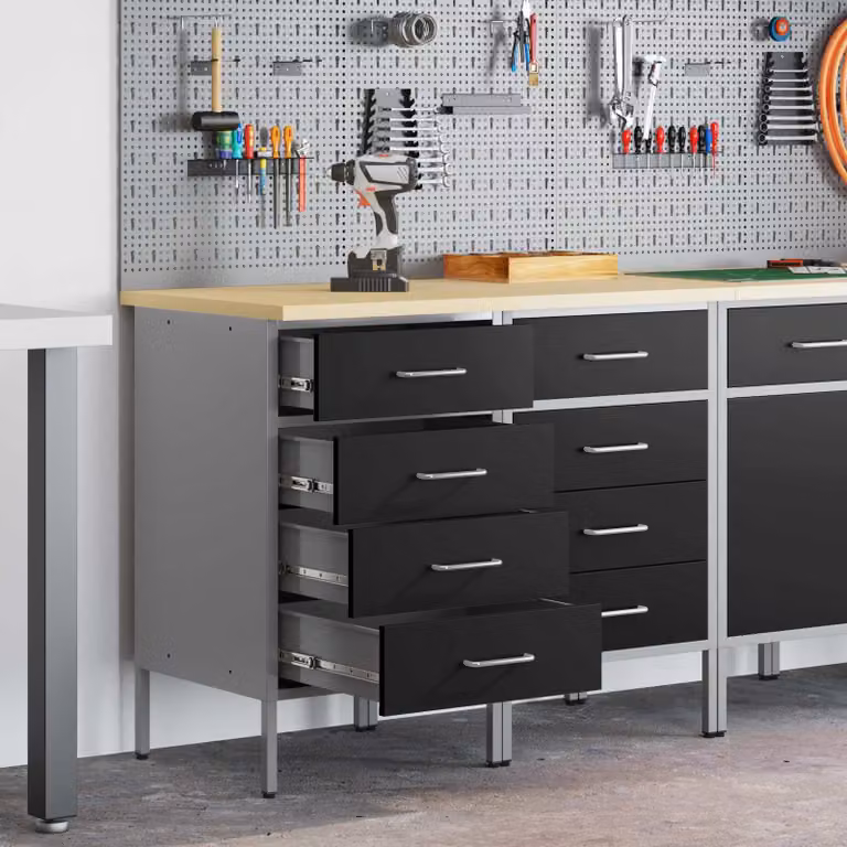 Set di 2 carrelli da lavoro mobili vidaXL in acciaio e legno, Nero e Grigio, L 100 x P 55 x H 85 cm