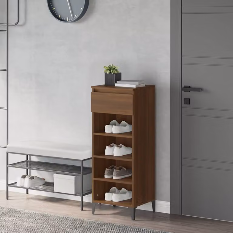 Scarpiera da parete industrial vidaXL in legno e metallo, colore rovere marrone, L 40 cm x P 36 cm x H 105 cm