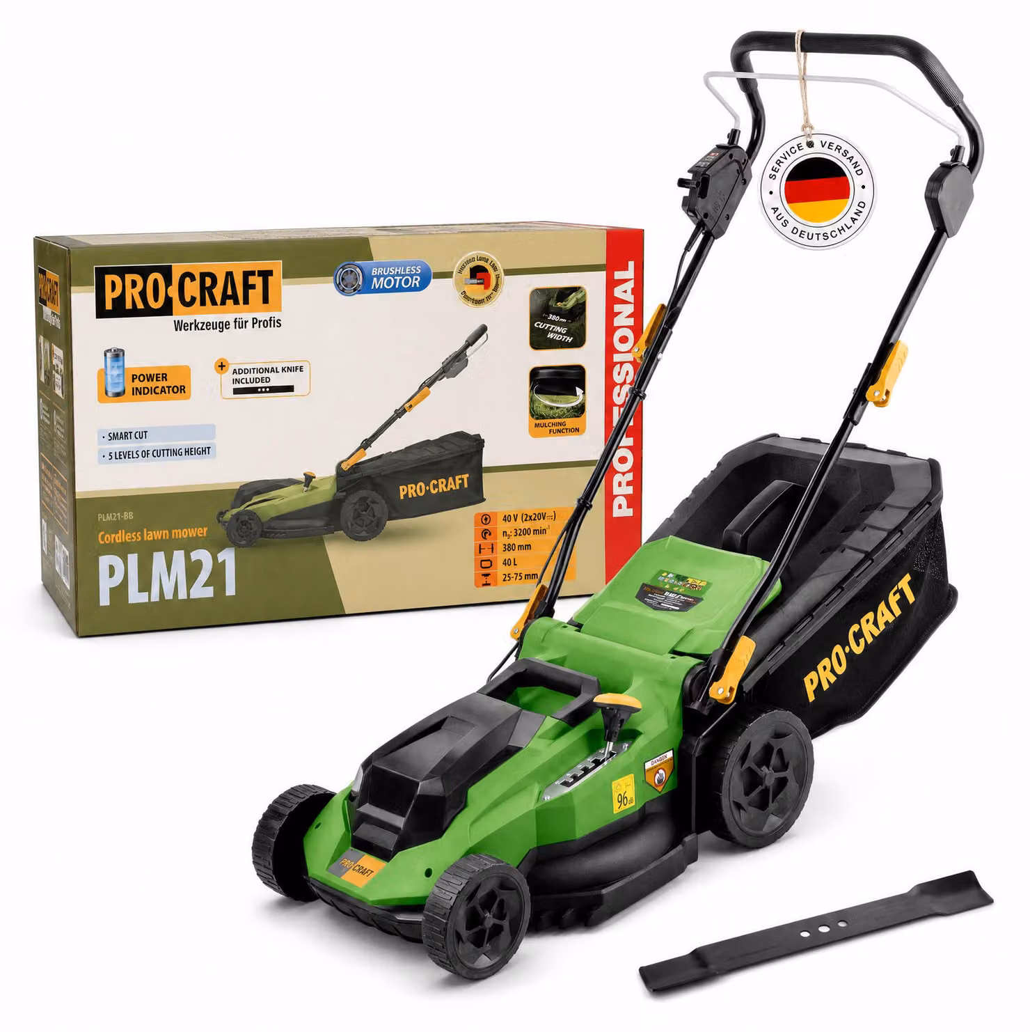 Tosaerba a batteria Procraft PLM21bb 40 V (2x 20 V) 380 mm Brushless Solo - senza batteria, senza caricabatterie