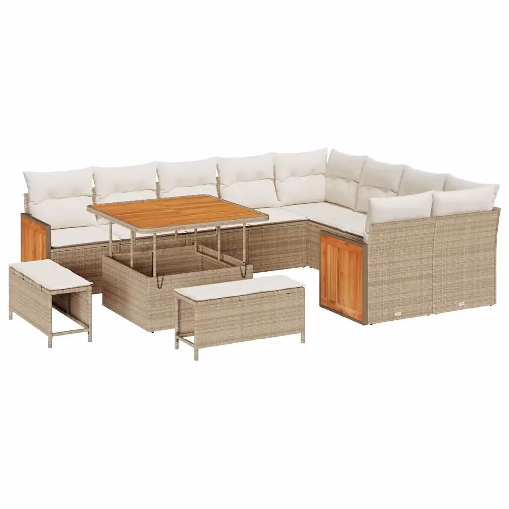 Set Divano da Giardino vidaXL a forma a U composto da 13 pezzi con cuscini Beige – 2