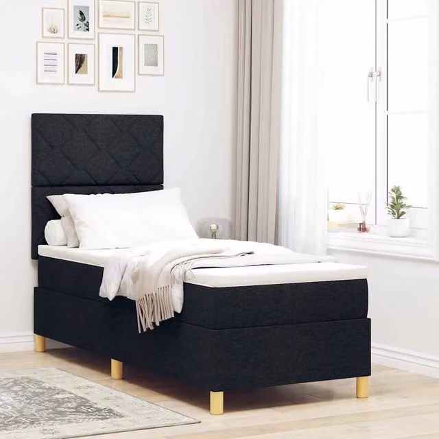Letto a molle con testiera Nero 80 x 200 cm Tessuto 3339653