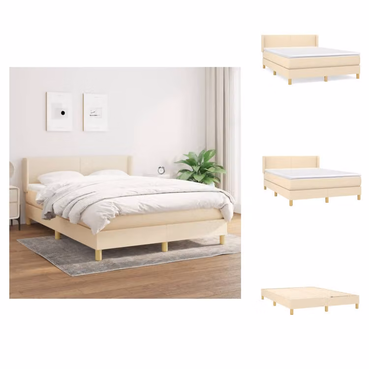 vidaXL Letto a molle con materasso crema 140x200 cm in tessuto - Letti e strutture letto