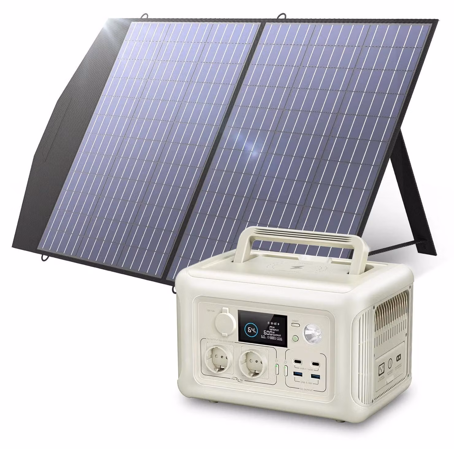Centralina portatile – Power bank – Generatore di corrente – Generatore – Potenza di 600W – con pannello solare da 100W