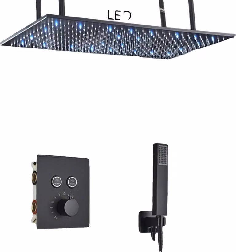 Rubinetteria doccia, comando termostatico, montaggio a soffitto, LED a 2 vie