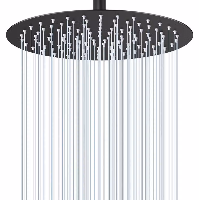 Doccia a pioggia, diametro 30 cm, rotonda, finitura nera opaca, acciaio inossidabile 304, a risparmio idrico, con 120 ugelli in silicone