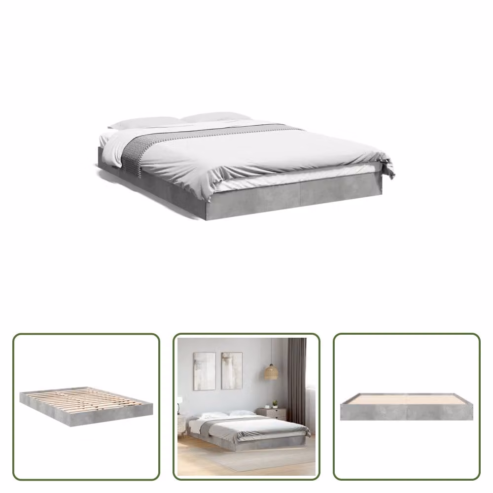 The Living Store Struttura per letto in cemento grigio 140x200 cm Materiale a base di legno
