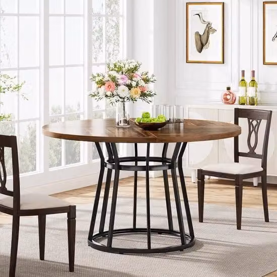 Tavolo da Pranzo Circolare per 4 Persone - Tavolo con Struttura in Metallo - 120 cm Tavolo da Cucina Circolare - per Salotto - Cucina - Sala da Pranzo - Industriale - 120 x 120 x 75 cm