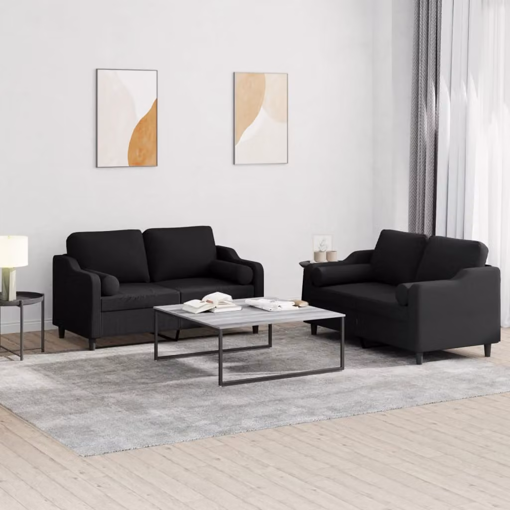 Set di 2 divani vidaXL moderni in tessuto nero con cuscini per il tuo soggiorno – 1