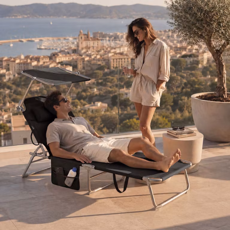 Set da 2 lettini prendisole Chloé TecTake con parasole e poggiatesta regolabile, nero