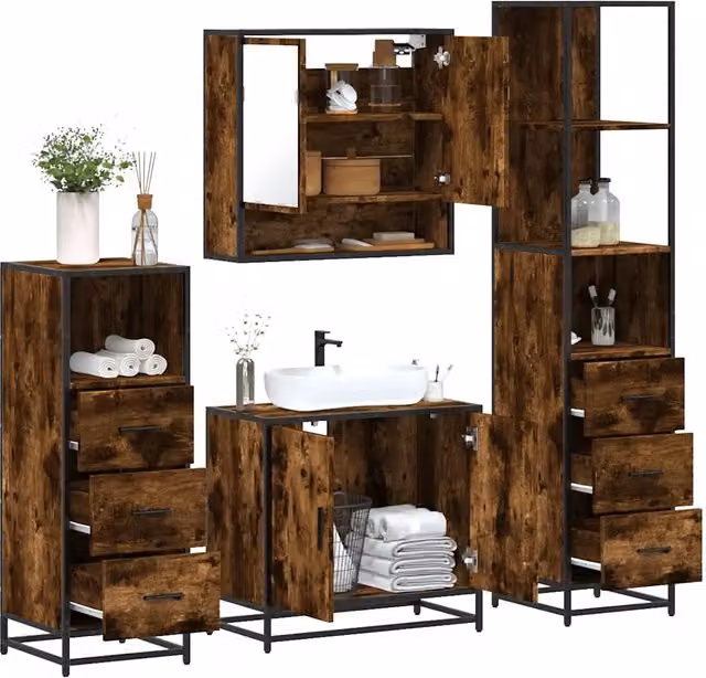 Set Mobili da Bagno 4 pz Rovere Fumo in Legno Multistrato 3301277
