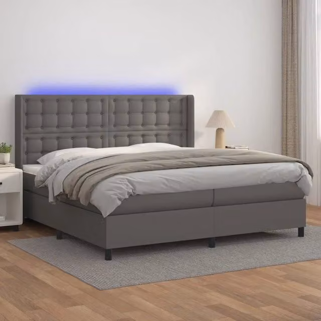 Letto matrimoniale con giroletto a molle, materasso ibrido e illuminazione LED vidaXL, Grigio, L/P: 200 x 200 cm