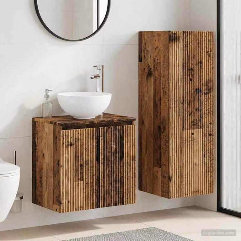 Set di mobili per il bagno vidaXL in legno marrone composto da mobile sottolavabo e pensile, L/P/H: 33 x 34,5 x 100 cm