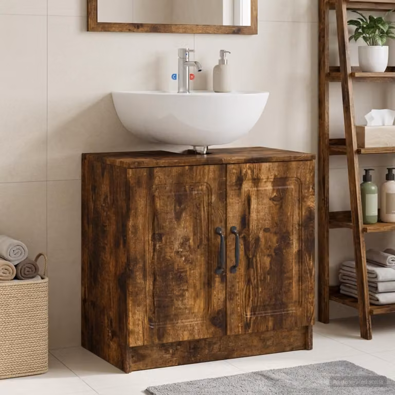 Armadio per lavabo da bagno vidaXL UTRECHT moderno in Rovere Fumo e Nero con ante a battente