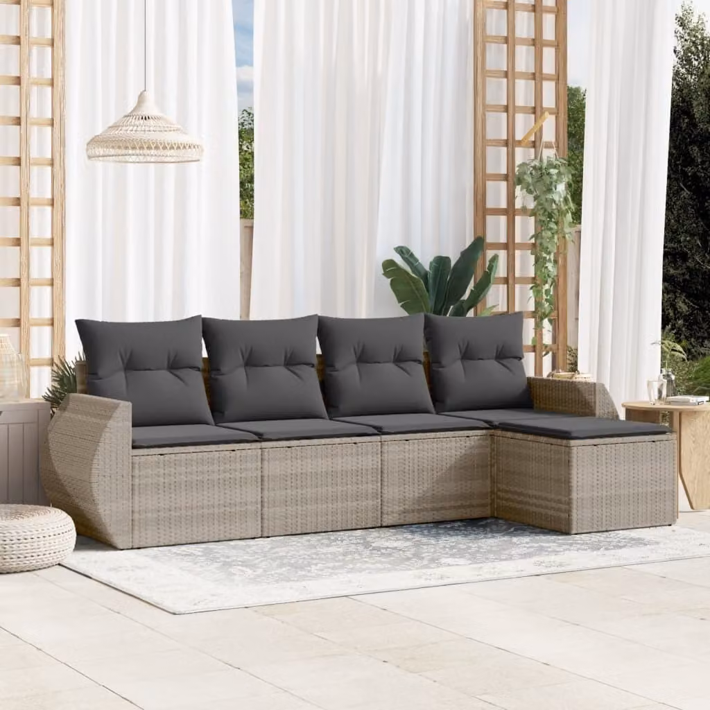 Maison Exclusive - Set Divano da Giardino 5pz con Cuscini Grigio Chiaro Polyrattan