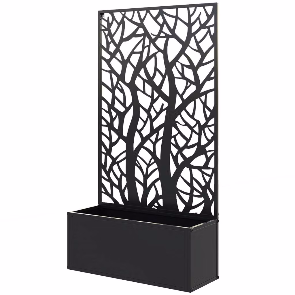 Fioriera da giardino con pannello decorativo in metallo nero XYLO H 113 x L 61 x P 23 cm – 2