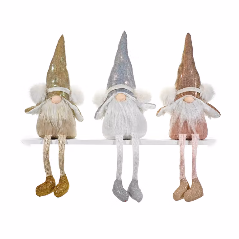 Gnomo Natalizio Decorativo Vestiamo Casa Bianco e Multicolore con Cappello in Paillette e Gambe Pendenti, Altezza: 59 cm