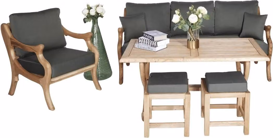 Sofagarnitur 3+1 Sitzer Gartenmöbel Esstisch Holzhocker Polsterhocker
