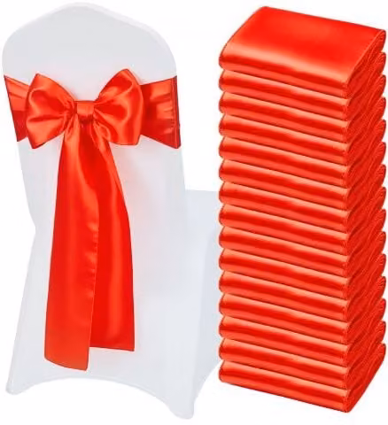 Set di 50 fasce per sedie in raso VEVOR con fiocchi, colore rosso, L: 275 cm, L: 17 cm