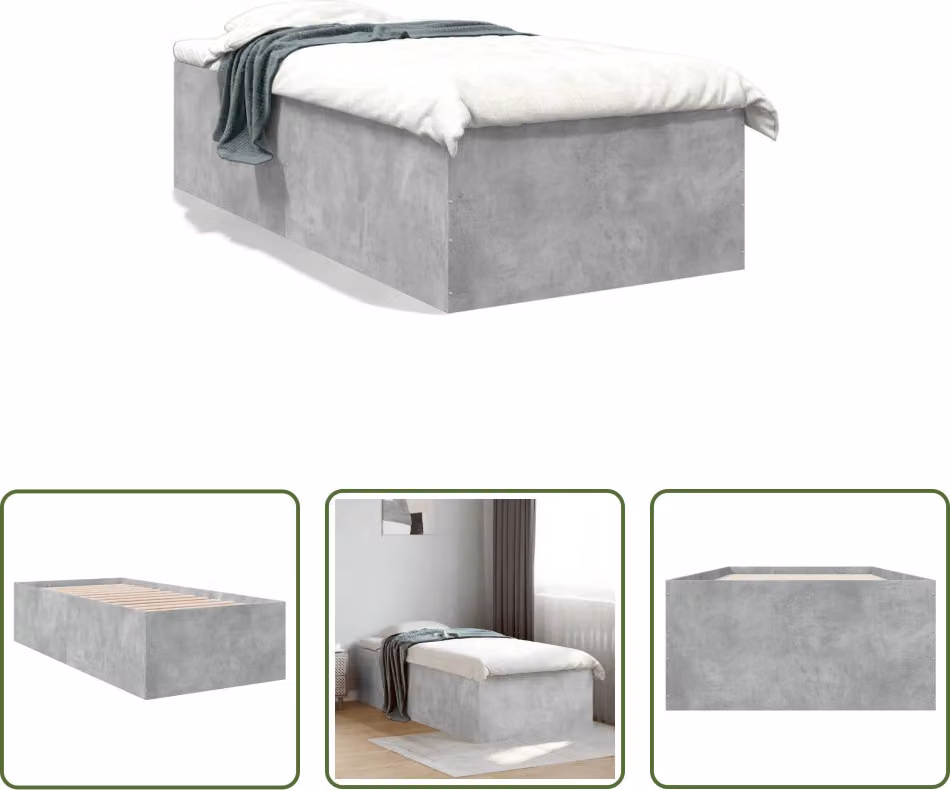 The Living Store Struttura per letto in cemento grigio 75x190 cm Materiale a base di legno