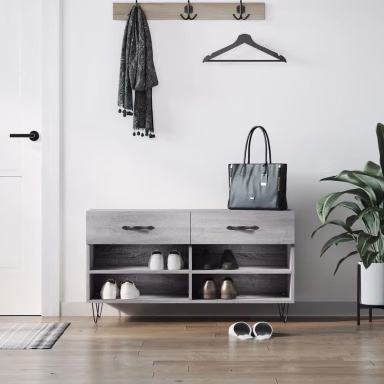 Panca porta scarpe vidaXL in stile industriale, colore grigio, L/P/H: 102 x 35 x 55 cm