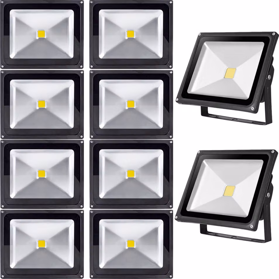 Greenmigo 10x 50W Proiettore a LED, luce bianca fredda, corpo in alluminio nero, IP65, impermeabile, lampada da parete, illuminazione diffusa, illuminazione da esterno, lampada da giardino a LED, faretto da esterno