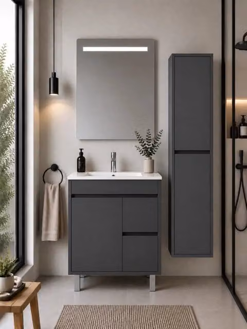 Mobile bagno con lavabo ORIGENBATH ISQUIA senza specchio 50x40 cm grafite con colonna