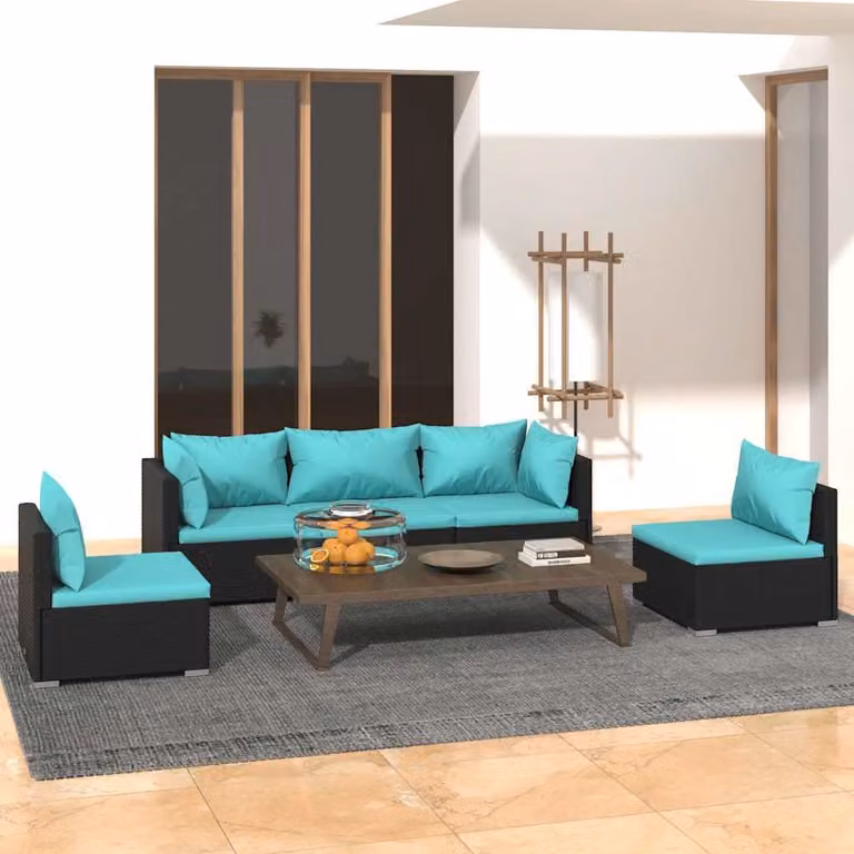 Set Divani da Giardino vidaXL a Forma di L con Cuscini Blu e Struttura in Metallo Nero