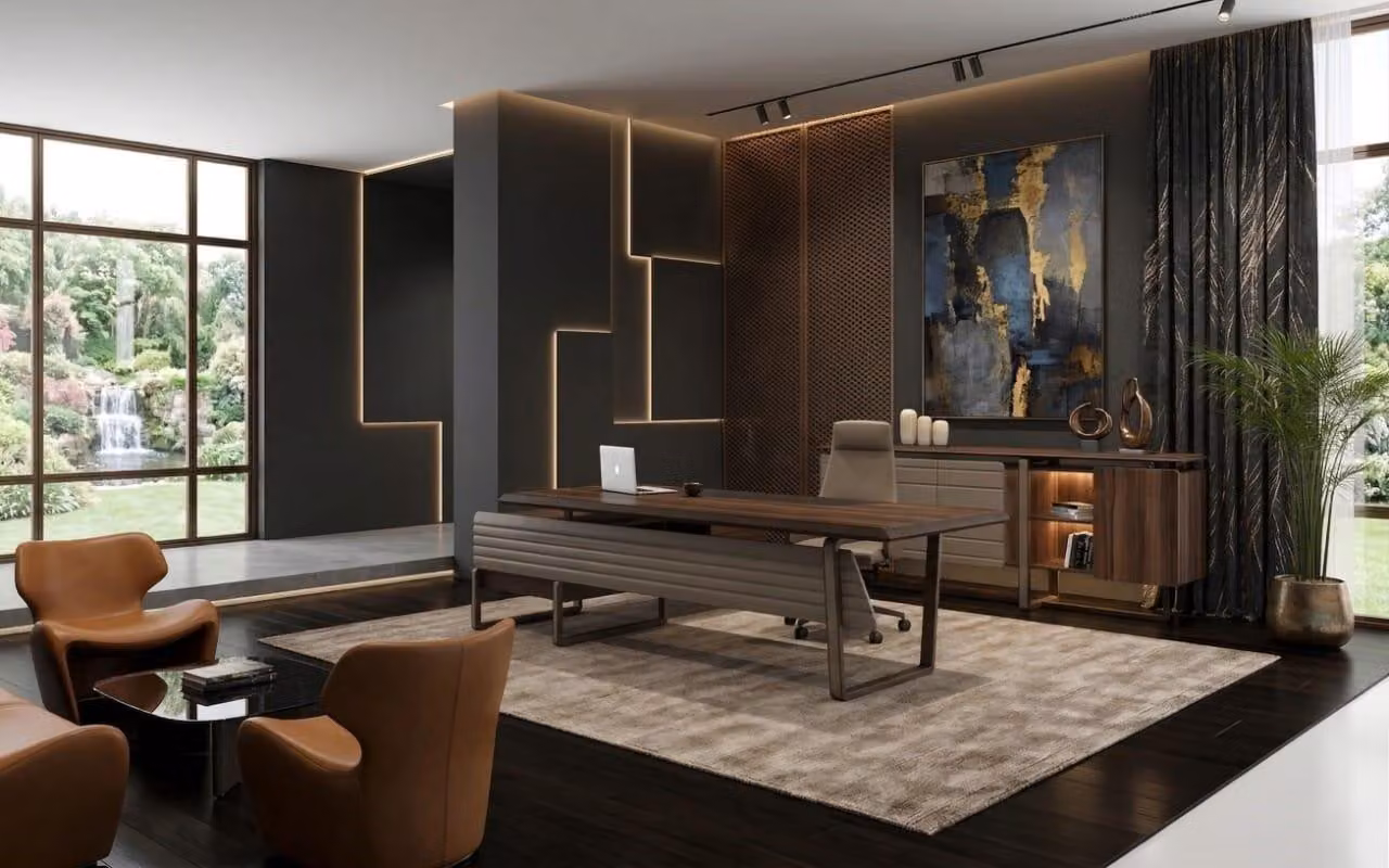 Set elegante per ufficio: scrivania e consolle, ideale per ufficio e home office