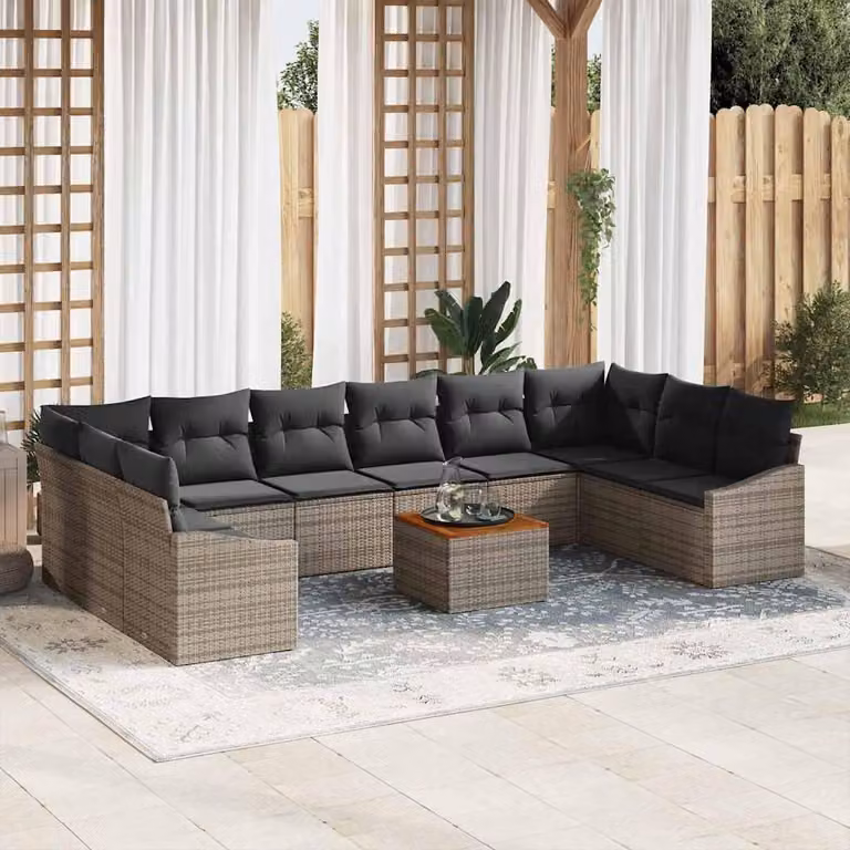 Maison Exclusive - Set Divano da Giardino con cuscino 11 pcs Grigio polyrattan