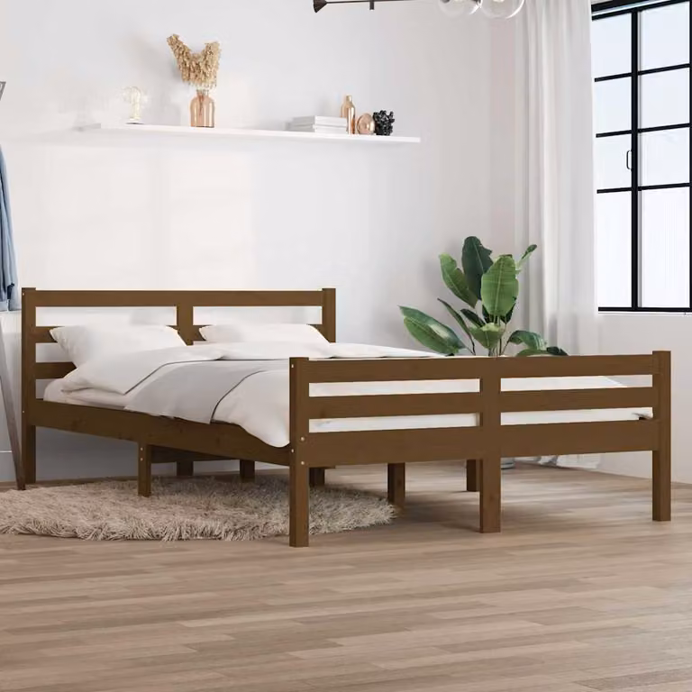 vidaXL Giroletto in legno massello di pino colore ambra con doghe fisse L 140 cm x P 190 cm