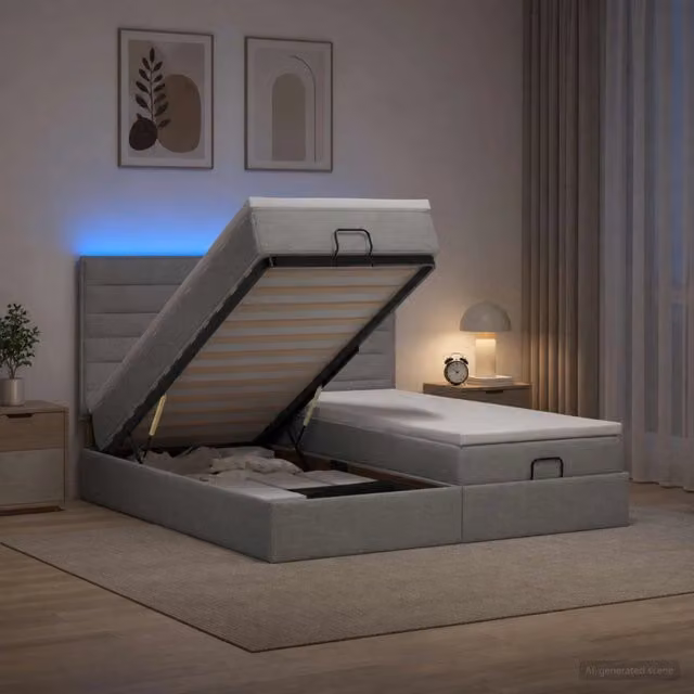 Letto Ottomano con Materasso vidaXL Grigio e Bianco con Illuminazione LED e Porte USB L/P/H: 160 x 200 x 88 cm