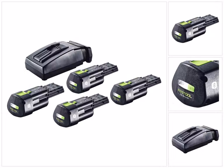 Festool Energie Set 4x BP 18 Li 3,0 Ergo I Batteria 18 V 3,0 Ah / 3000 mAh Li-Ion ( 4x 577704 ) + caricatore TCL 6 ( 201135 )