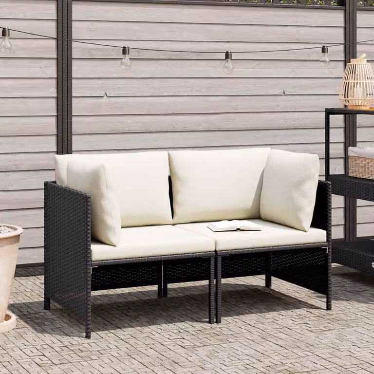 vidaXL Divano da Giardino a 2 Posti con Cuscini Nero in Polyrattan
