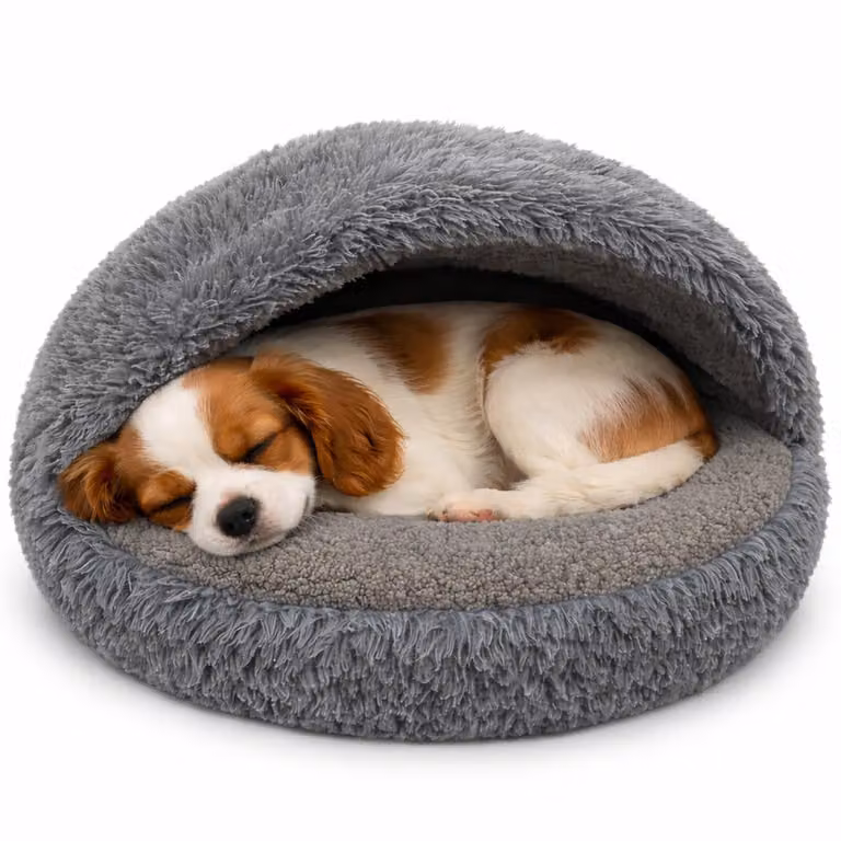 ODOL-PLUSZ Cuccia rotonda per cani e gatti 80 cm, grigia, bouclé shaggy, design a sacco a pelo, cuccia calda a forma di tana, fondo antiscivolo, lavabile in lavatrice
